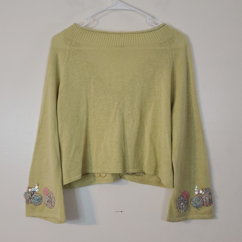 J.Jill Lightweight Throw On Sweater Cotton Linen Quilted Embroidery Size MP BoHo - Picture 12 of 14